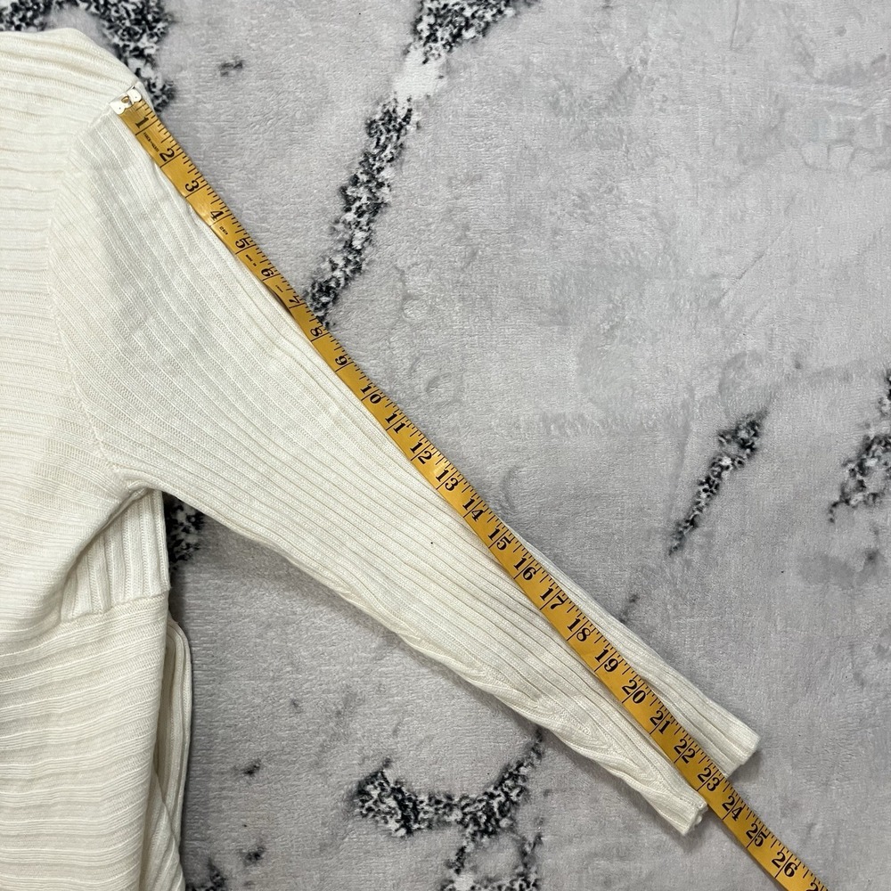 Chico's 3 Ecru Knit Open Cardigan‎ Sweater Fringe Trim Whipstitch Rib - Picture 5 of 15
